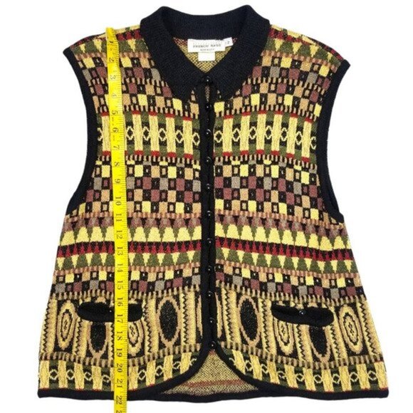 French Rags Womens Vest Multicolor Geometric Sweater Size 2 - Picture 5 of 12